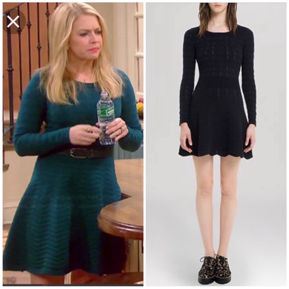 Sandro Ricarda Knit Sweater Dress in Navy Blue